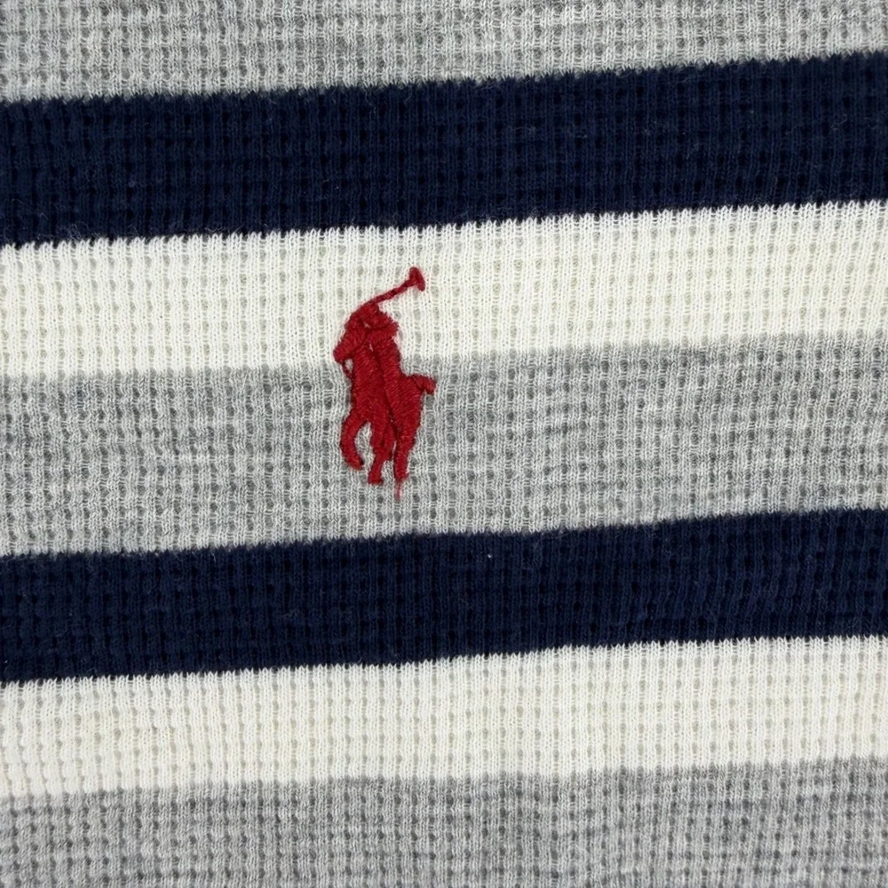 Polo Ralph Lauren Mens Small Sleepwear Thermal Shirt Striped Waffle Knit Grey S